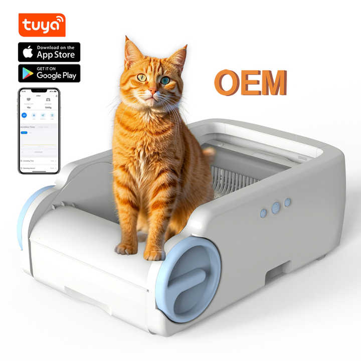 Hộp vệ sinh cho mèo tự làm sạch có nắp mở với điều khiển bằng ứng dụng